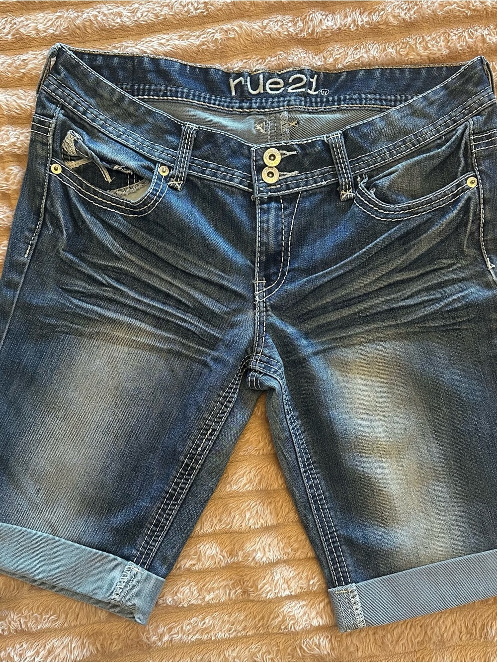 Rue21 Dark Blue Roll-Cuff Denim Shorts